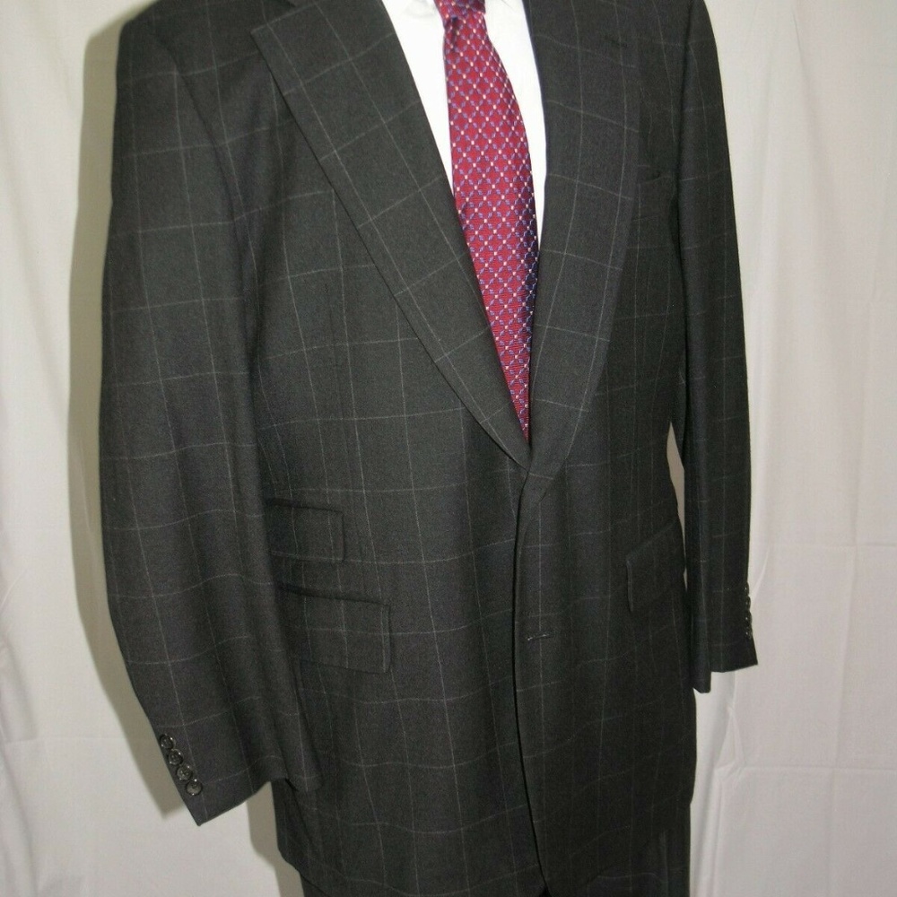 Paul Stuart Gray Windowpane Flannel Weight Super … - image 7
